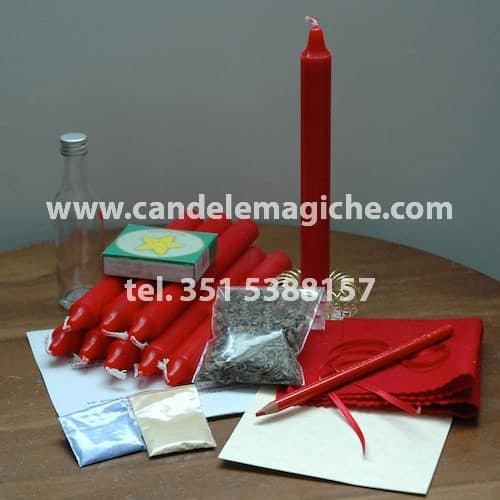 set di candele rosse e occorrente per svolgere il rito delle nove anime di lima